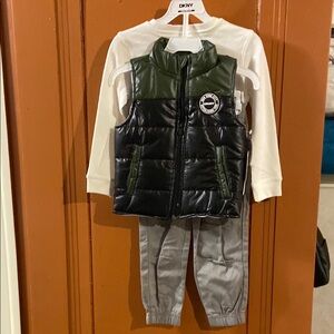 DKNY Kids Green and Black Vest Outfit